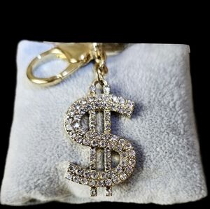Gold-Tone Crystal Dollar Sign Keychain Charm